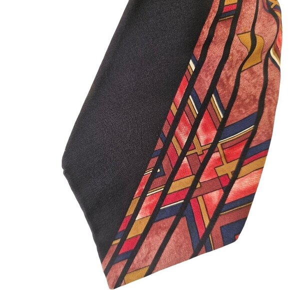 Halston III 60s Mens Tie Italian Silk Rose Black Geometric Design 4 x 57 - Picture 7 of 10